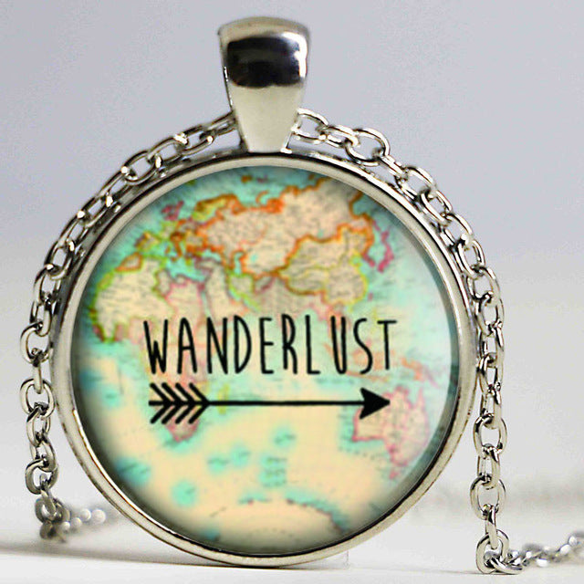 Antique Wanderlust Metal Travel Themed Necklace Gold Silver Bronze