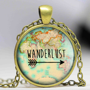 Antique Wanderlust Metal Travel Themed Necklace Gold Silver Bronze