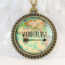 Antique Wanderlust Metal Travel Themed Necklace Gold Silver Bronze