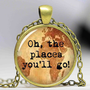 Oh The Places You'll Go Travel Pendant And Chain Necklace