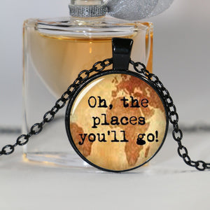 Oh The Places You'll Go Travel Pendant And Chain Necklace